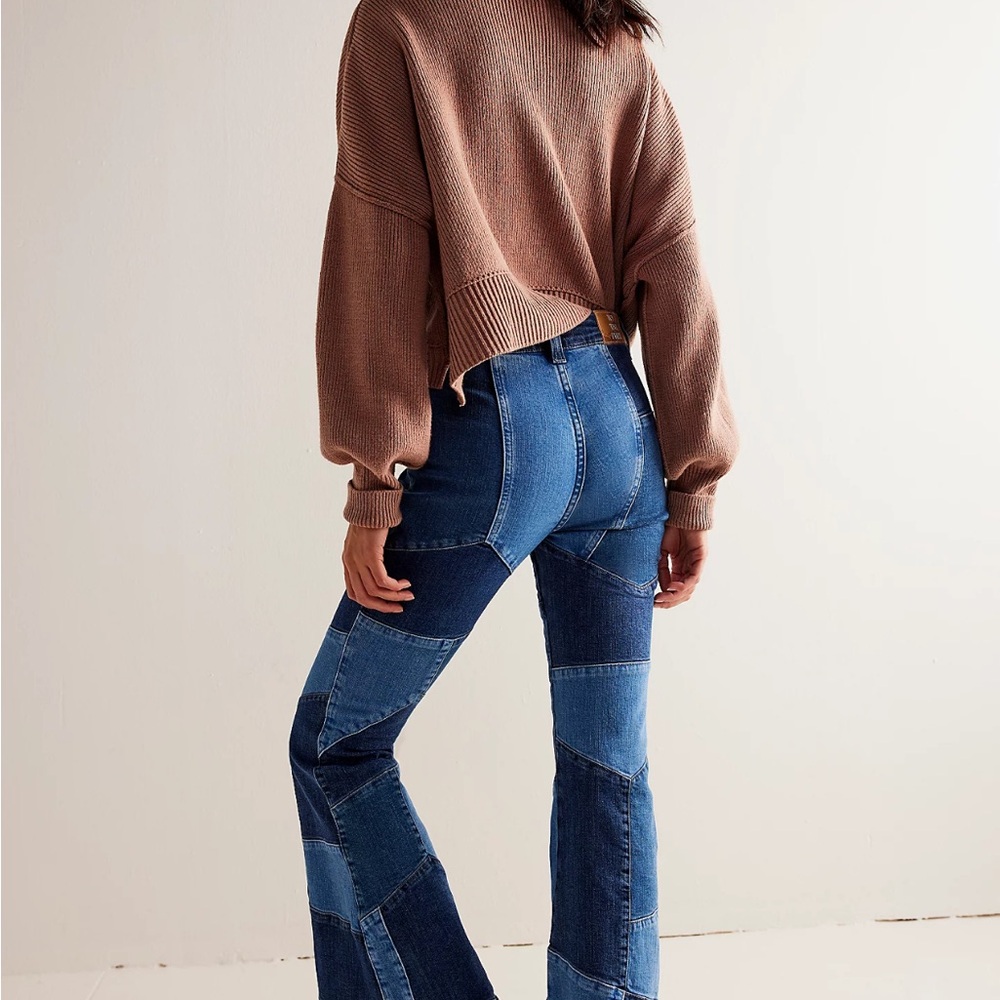 Free People We the Free No Boundaries Patchwork Flare Jeans size 25 - Picture 6 of 6